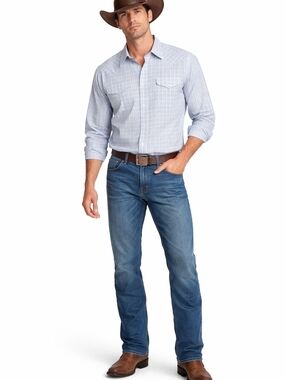Panhandle Slim Men's Long Sleeve Button Up Pearl Snaps Size 16-35 Blue Plaid